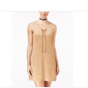 Tan Sleeveless Lace-Up Dress